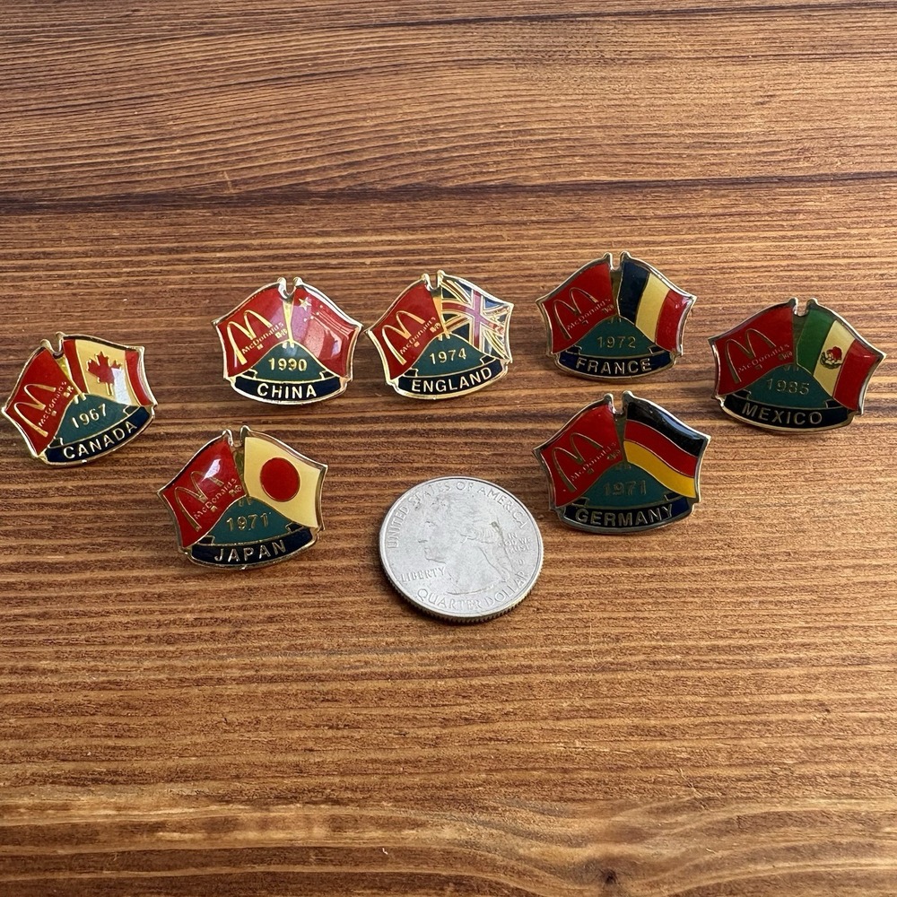 Vintage McDonald's International Flags Enamel Lapel Pin Lot Canada Japan UK
